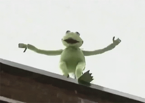 Kermit der Frosch fällt vom Himmel – Symbolbild für ichbinnichtkreativ